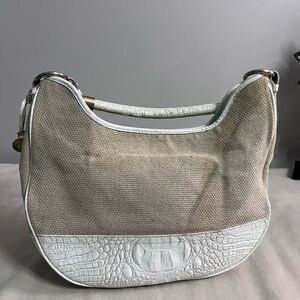🤍 Brahmin Croc Embossed Leather & Woven Shoulder Bag Ivory 🤍✨